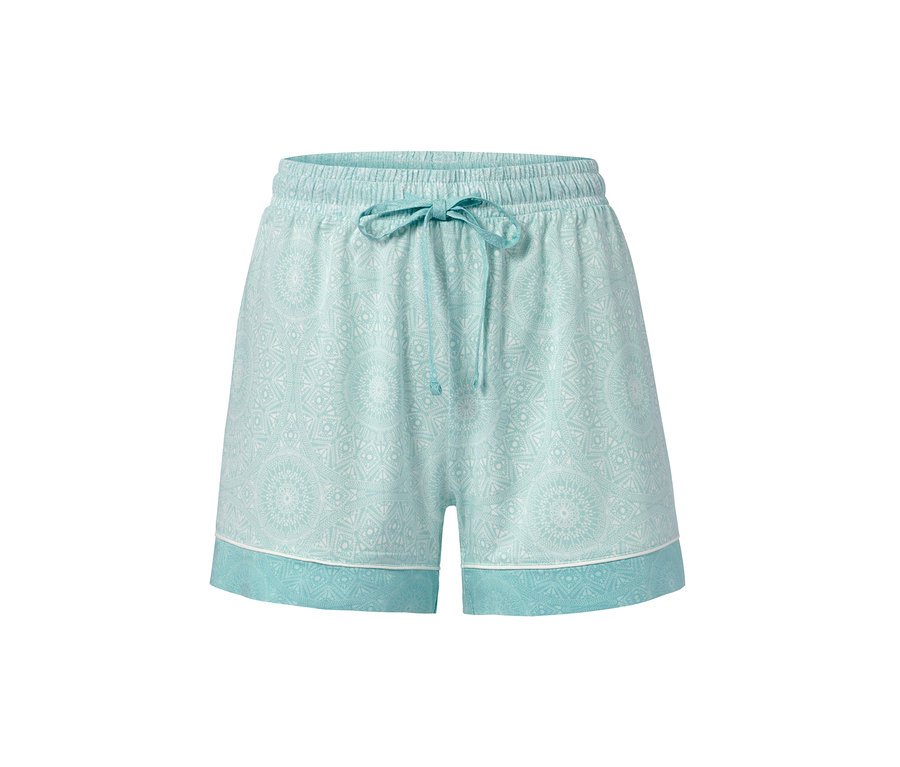 Helltürkisfarbener Shorty-Pyjama mit weißem Mandala-Muster.