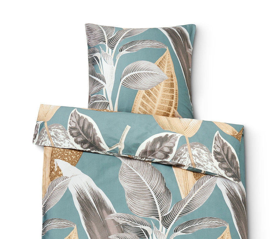 Bettwäsche mit Blätterdruck.
