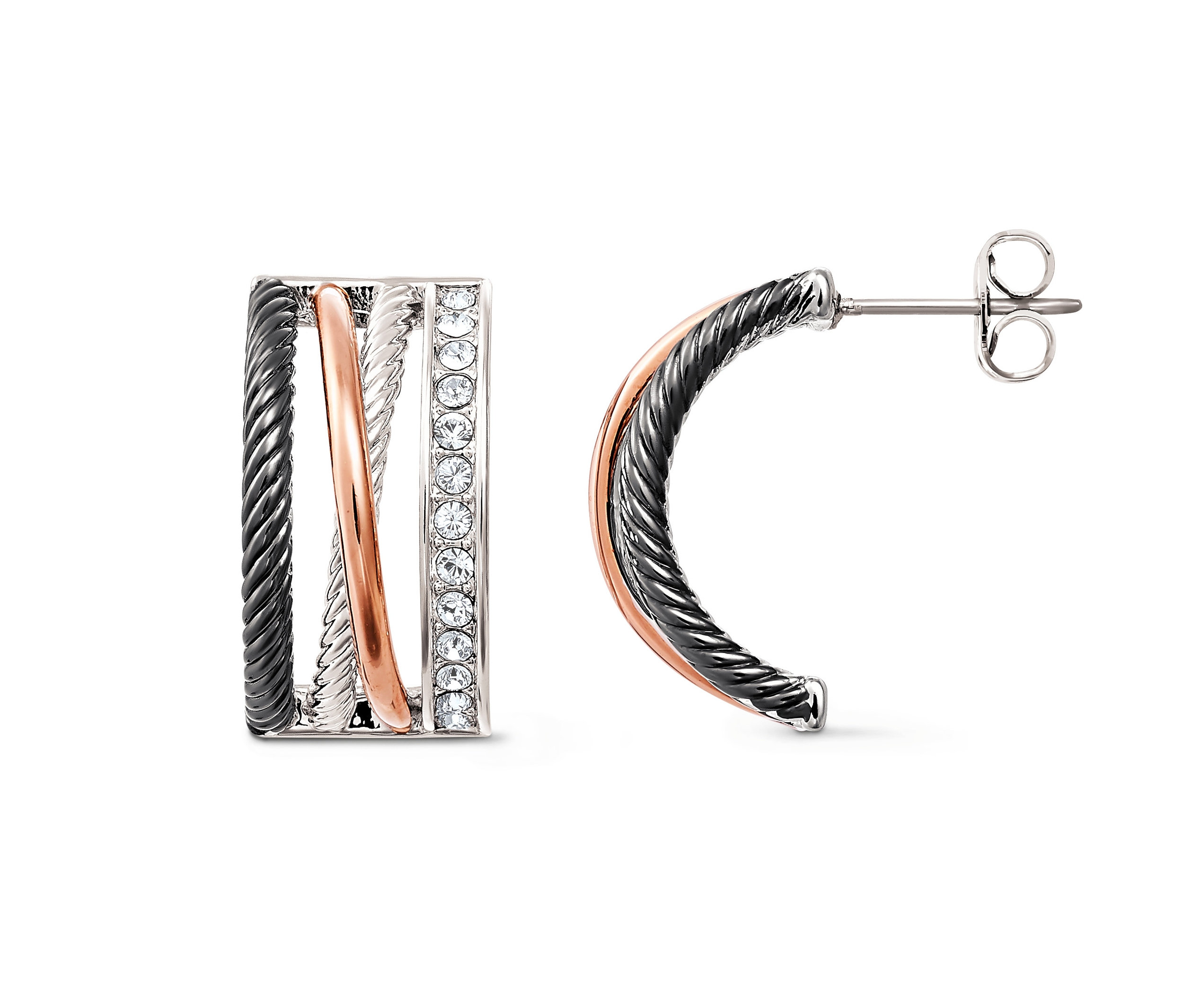 Zwei Halbcreolen veredelt mit Kristallen von Swarovski®.