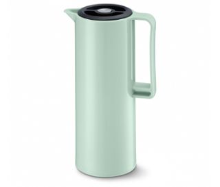 Kanne: hellgrün<br>Deckel: schwarz<br>Druckknopf: silber