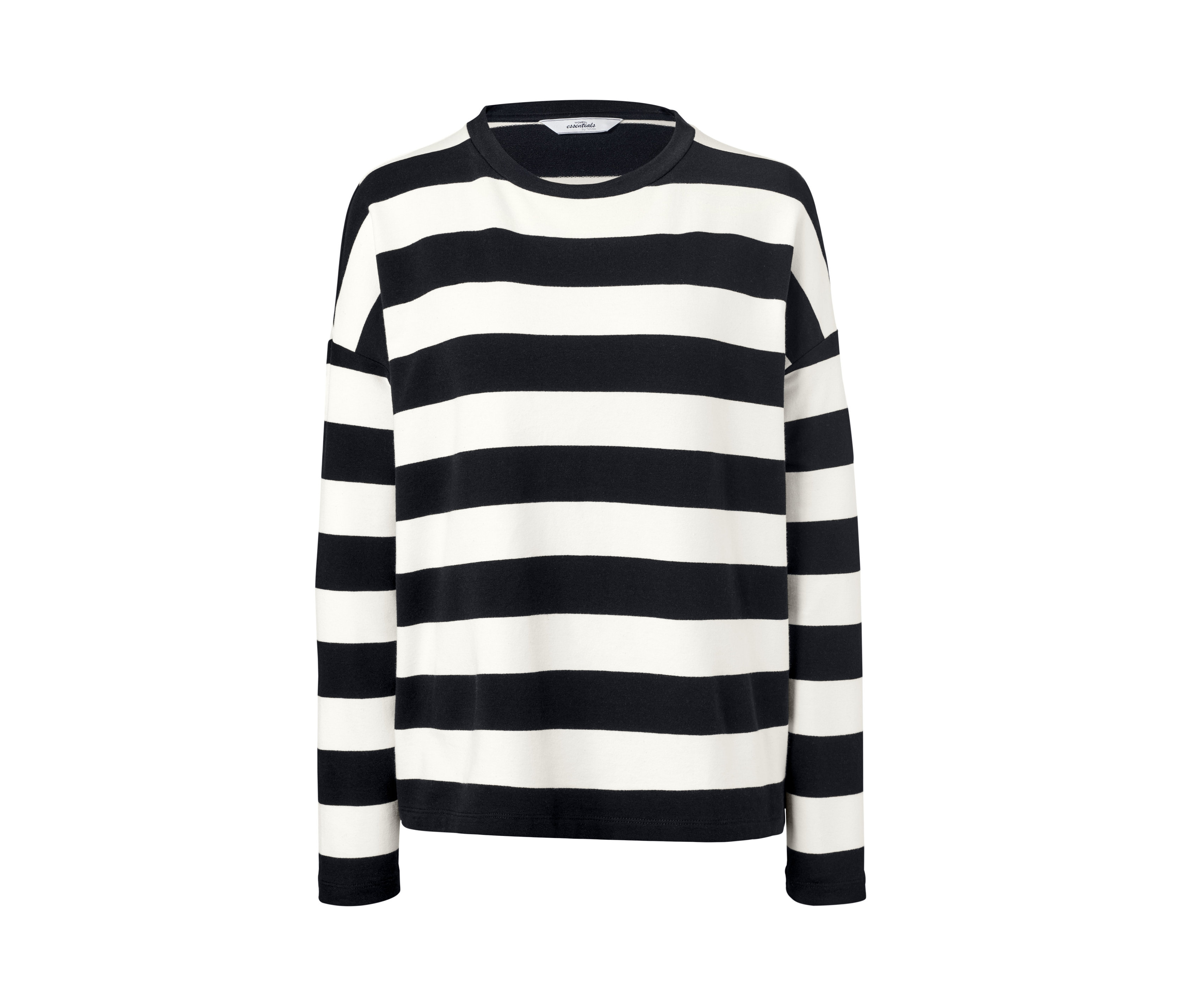 Gestreiftes, schwarz-weißes Sweatshirt.