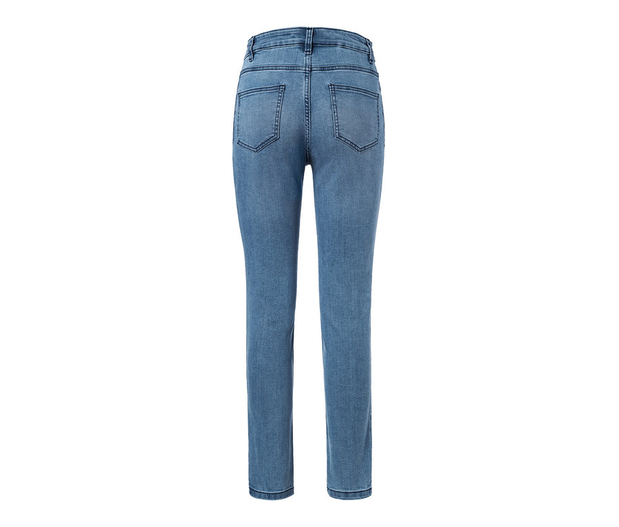 Rückansicht einer hellblauen knöchellangen Skinny-Jeans.