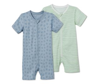 1x grün-weiß gestreift, 1x hellblau mit blauem Alloverprint