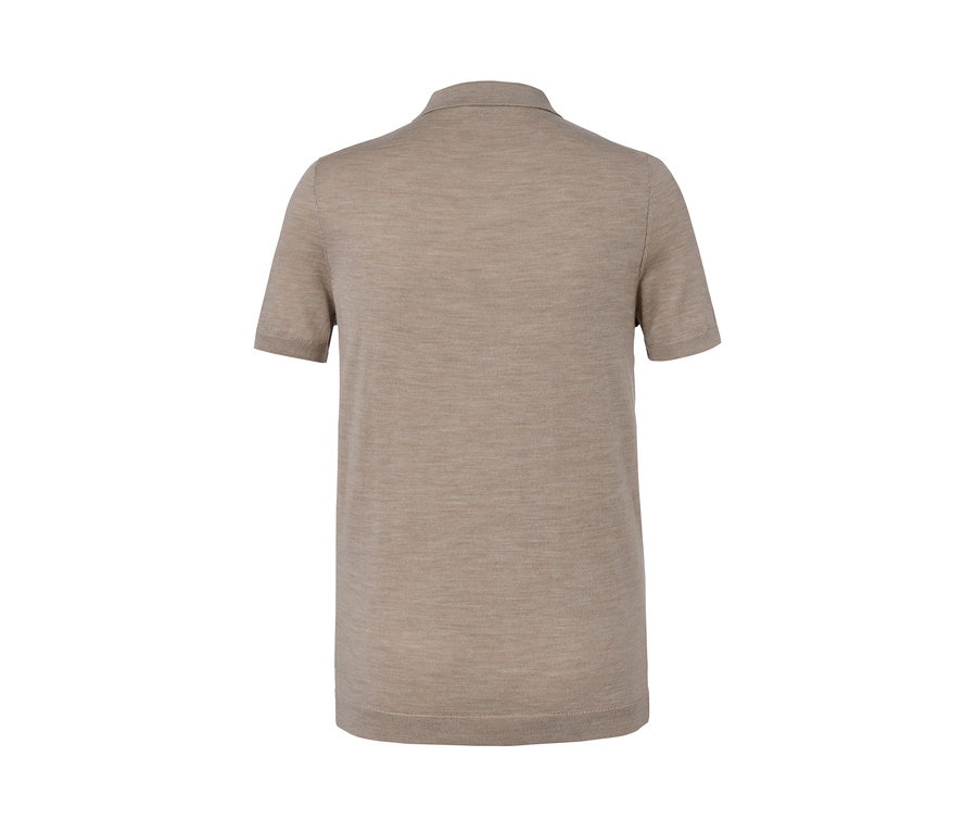Beige meliertes Merino-Poloshirt.