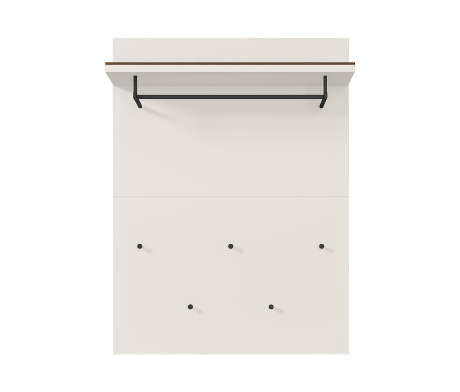 Weißes Garderobenpaneel »California« mit braunem Regalbrett und schwarzer Kleiderstange.