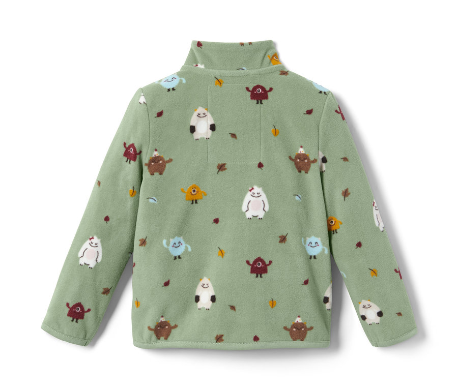 Grüne Fleecejacke mit Monsterprint.