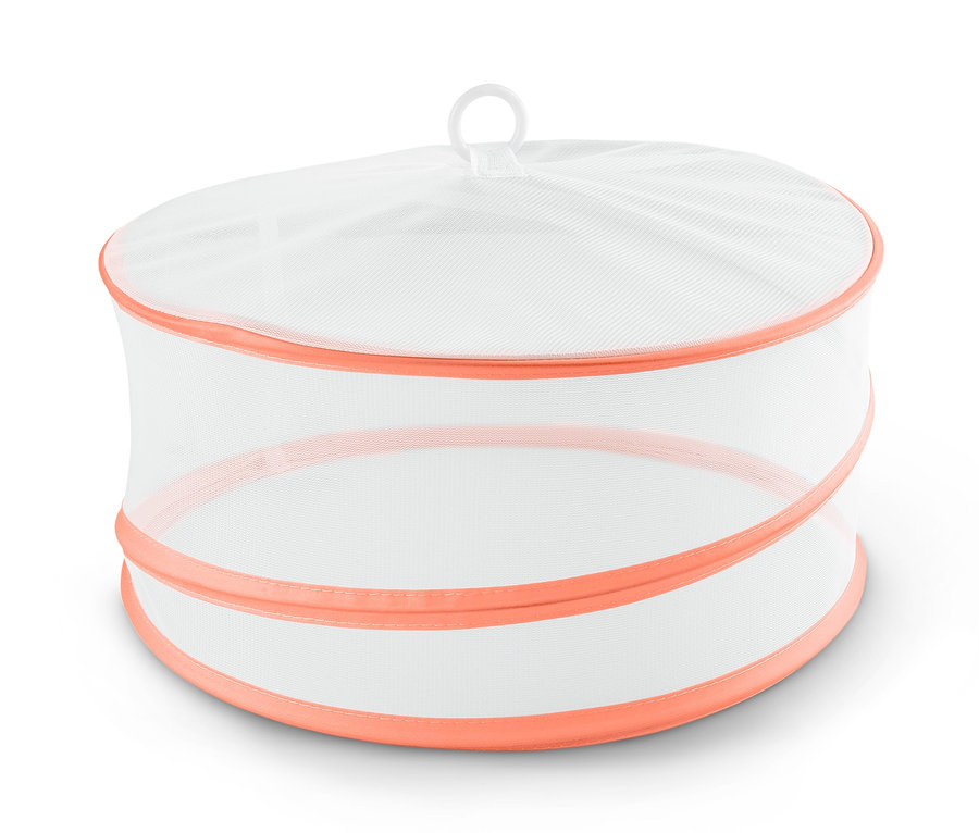 Eine faltbare Abdeckhaube mit orangefarbenem Rand.