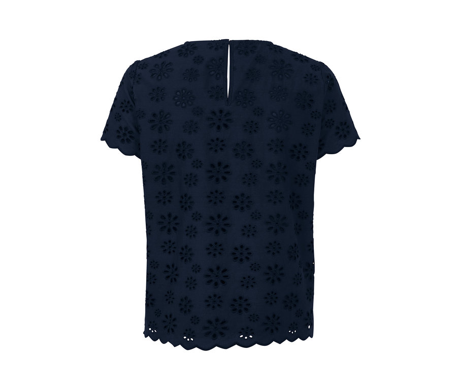 Dunkelblaues Blusenshirt mit Lochstickerei.