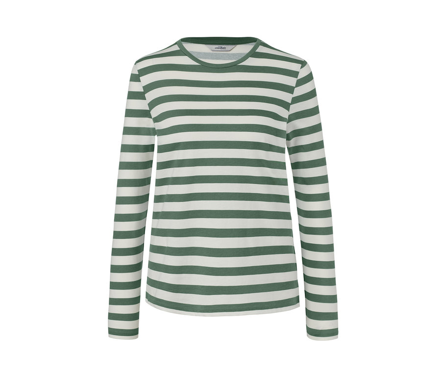 Ein grün-weiß gestreiftes Langarmshirt.