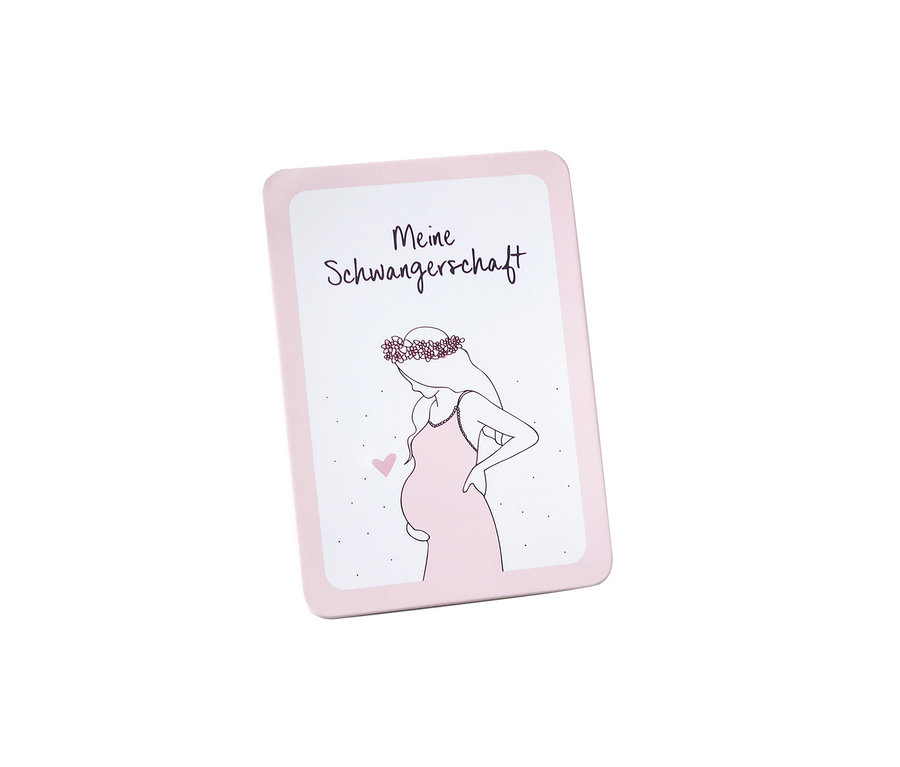 Illustration auf Meilensteinkarte »Meine Schwangerschaft« zeigt eine schwangere Frau mit Blumenkranz.