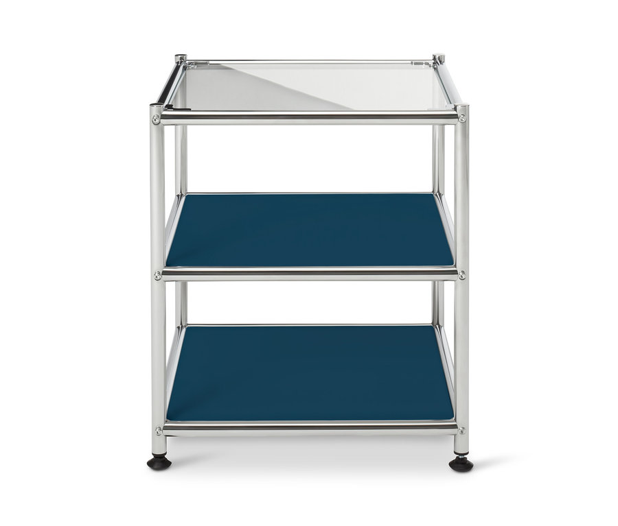 Blauer Beistelltisch Metall »CN3« mit Glasoberfläche.