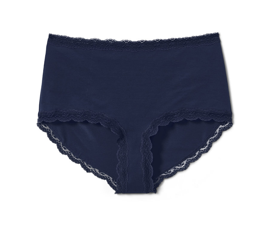 Marineblaue Highwaist-Panty mit Spitze.