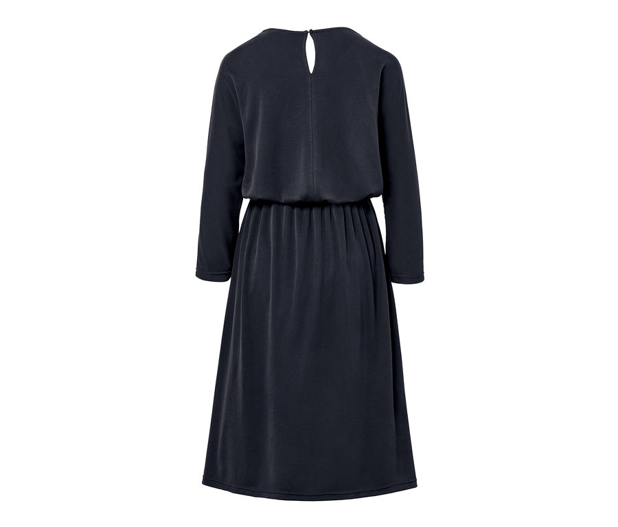 Dunkelblaues Piqué-Jerseykleid von hinten.