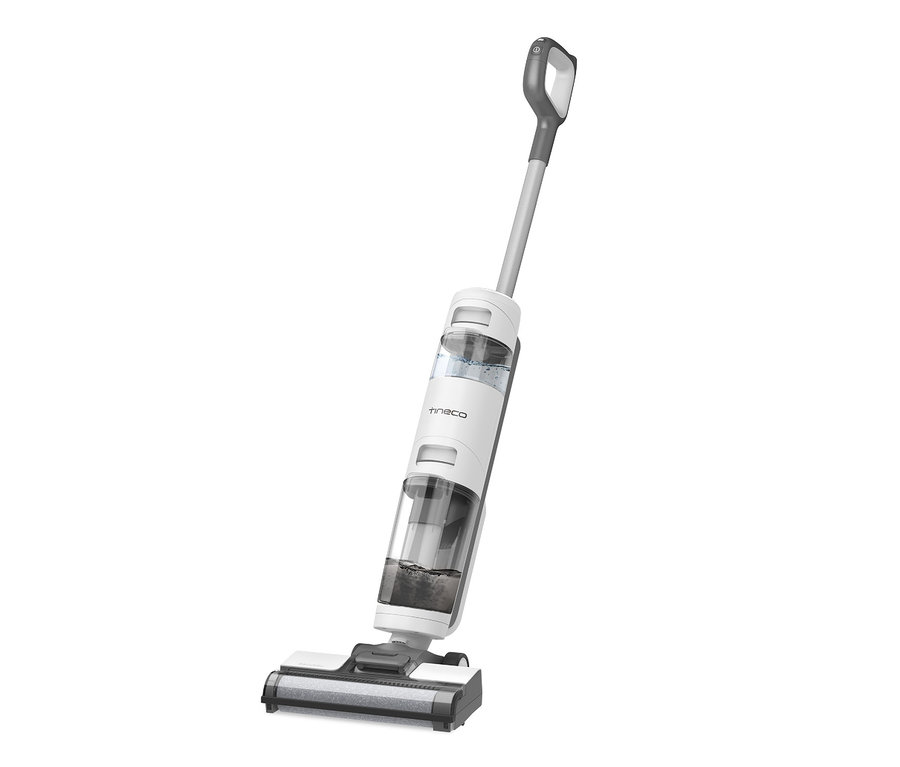 Ein weißer Tineco Nass- und Trockensauger »iFloor Breeze Essentials« vor weißem Hintergrund.