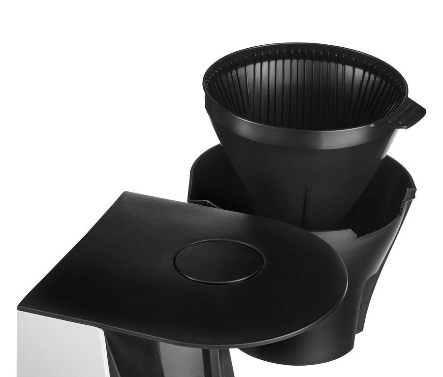 Detailaufnahme einer weißen »Let's Brew« Filterkaffeemaschine.