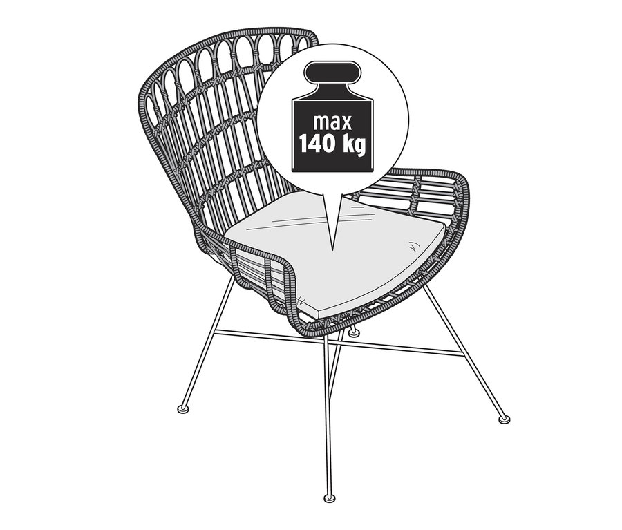 Abbildung eines Gartenstuhls »Boho« mit Polyrattangeflecht, maximale Belastung 140 kg.