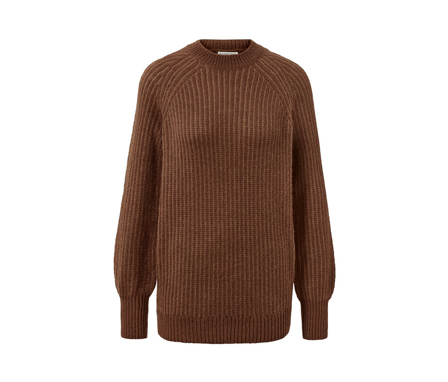 Cognacfarbener Strickpullover.