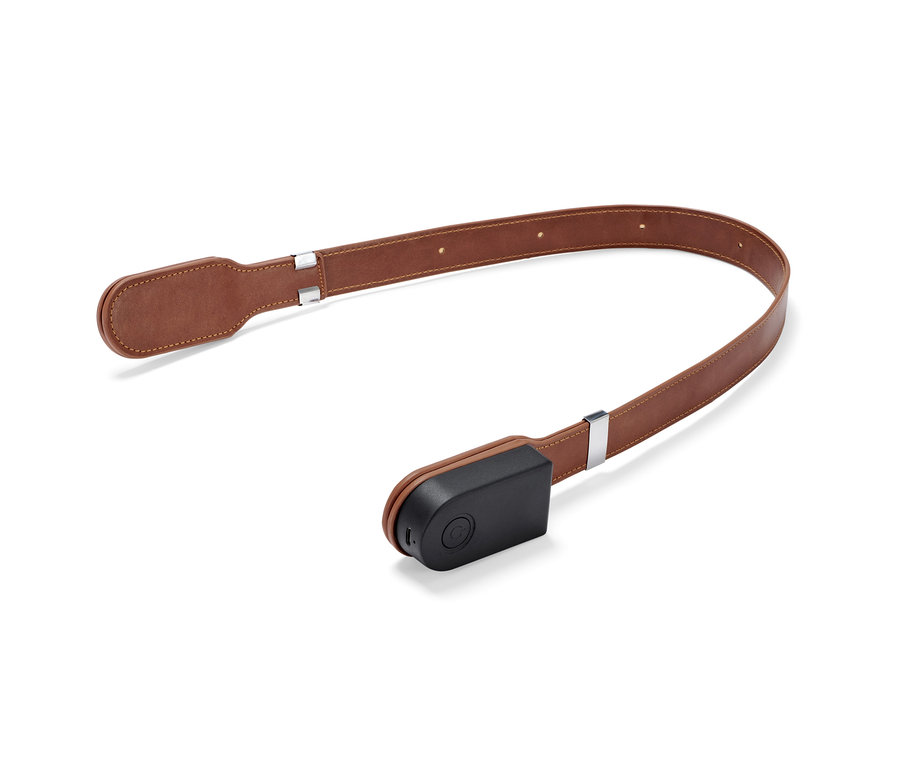 Braune Leselampe mit magnetischem Clip-System.