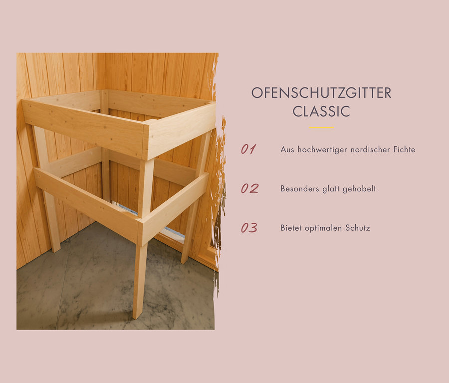 Holzkonstruktion des Karibu Hybrid-Saunahauses »Alice 3« im Saunainnenraum.