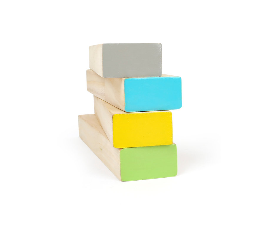Turm aus Holzklötzen small foot Wackelturm XXL »Active« in den Farben Grau, Azurblau, Gelb und Grün.