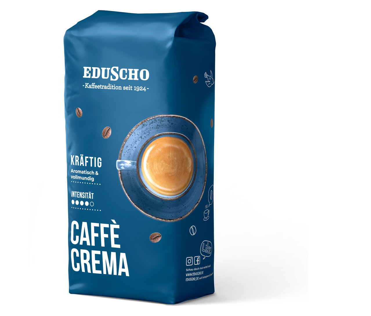 Eine Packung Eduscho Caffè Crema Kräftig - Ganze Bohne.
