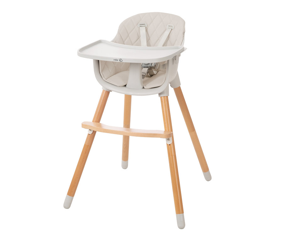 Ein Roba 2-in-1-Hochstuhl »Style Up wood« in Beige mit Holzbeinen.