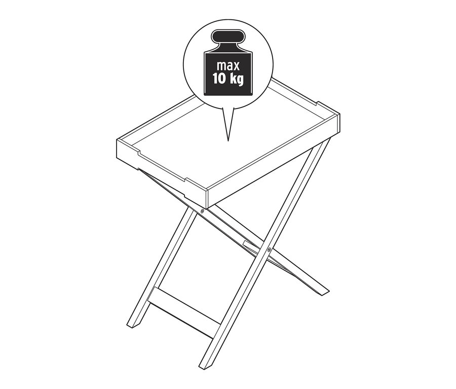 Illustration eines Tablettischs mit Klappfunktion.