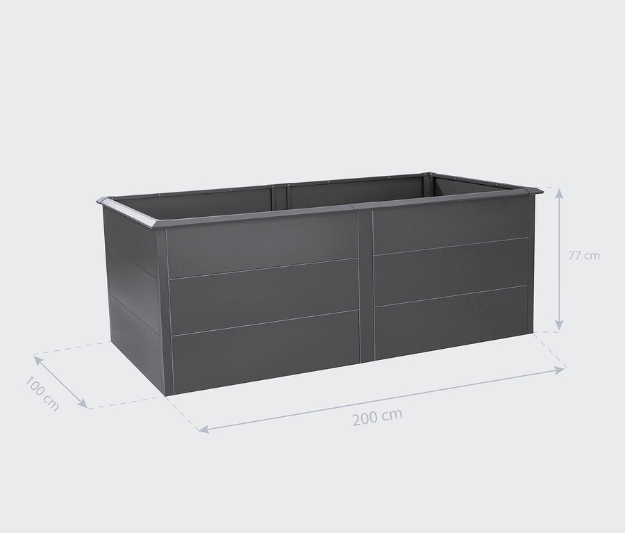 Rechteckiges Hochbeet mit Schneckenschutz, 200 cm.