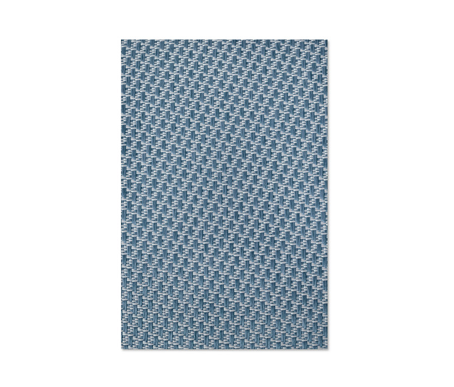 Detailansicht von 2 Outdoor-Kissen mit Webstruktur in Blau und Weiß.