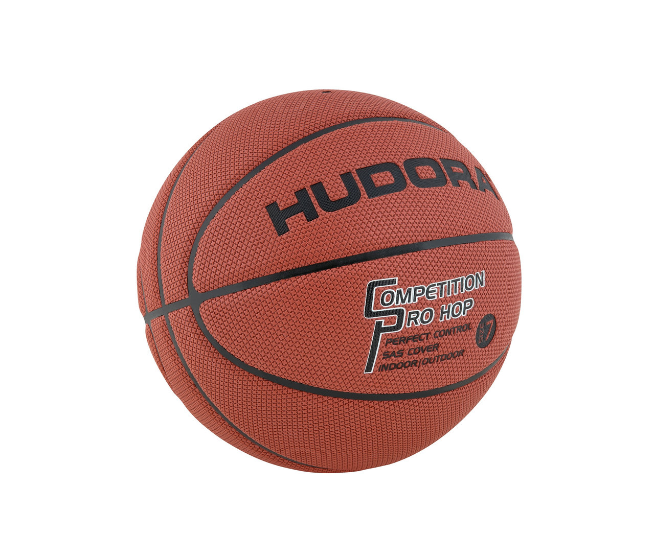 Ein orangefarbener HUDORA Basketball »Competition Pro Hop« in Größe 7 vor einem weißen Hintergrund.