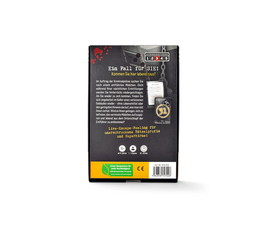 Rückseite des Escape-Karten-Sets "Escape Room – in der Hand des Entführers".