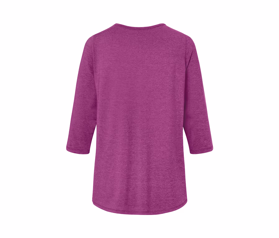 Detailansicht der Rückseite eines Funktionsshirts mit 3/4-Ärmeln in Beere.