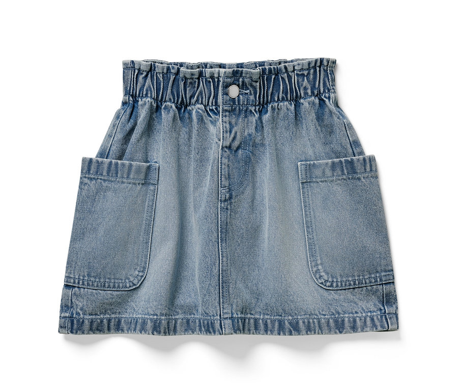 Kinder-Paperbag-Jeansrock mit zwei Taschen.