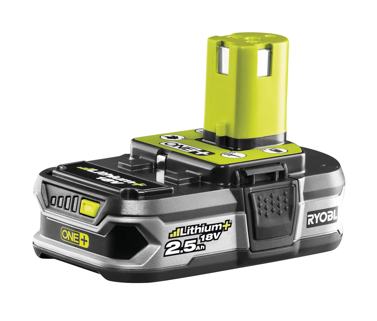 Nahaufnahme des Ryobi 18 V One+ Kompakt-Akkus