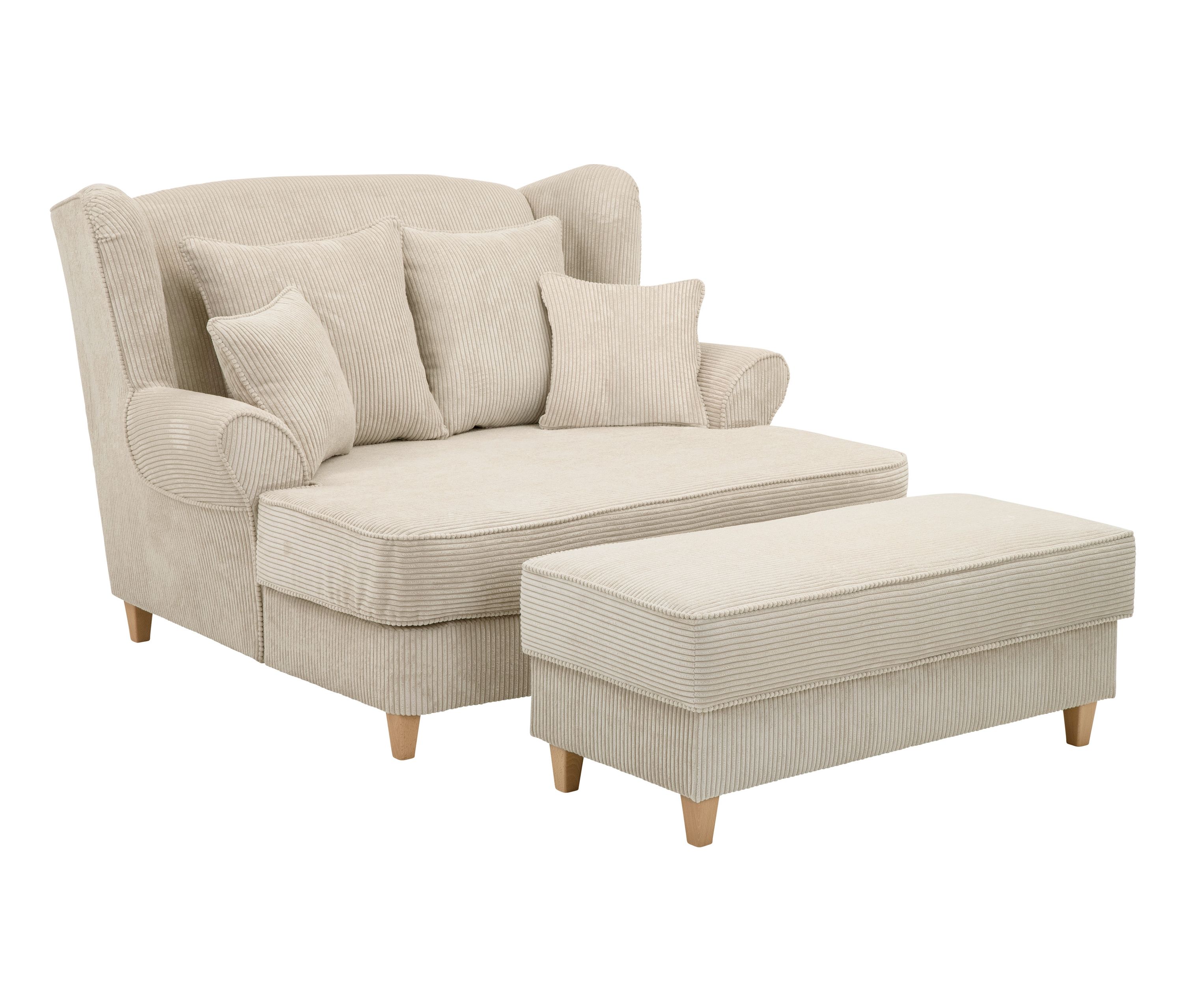 Thumbnail - Tchibo - XXL-Ohrensessel »Harvard« in Cordstoff - 154x144x102cm - creme - Polyester / Holz / Buchenholz