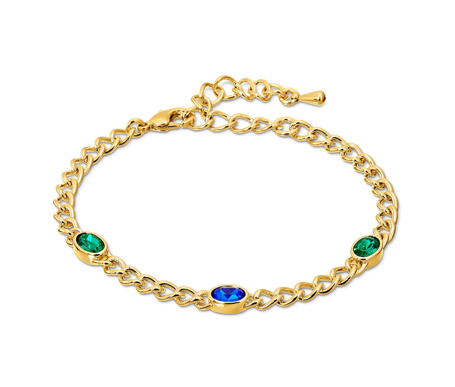 Goldenes Panzerarmband mit Glaskristallen.