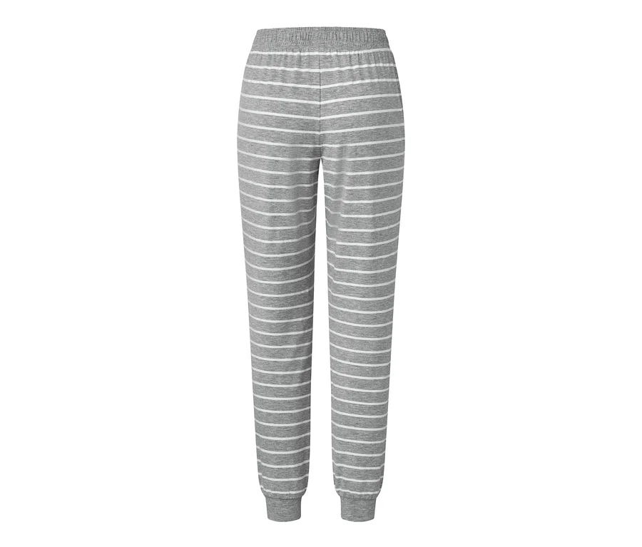 Graue Pyjamahose mit weißen horizontalen Streifen.