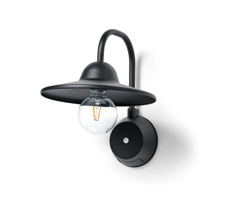 Schwarze LED-Akku-Wandleuchte mit zusätzlichem Wechselakku.