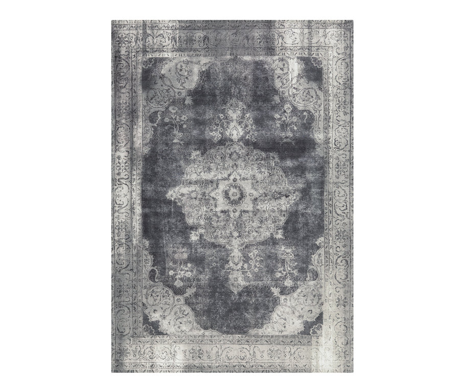 Grauer Kayoom Kurzflorteppich »Vintage 8400« mit Blumenmuster.