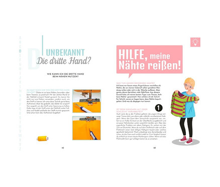 Eine Seite aus einem Nähbuch mit Tipps und Anleitungen. Buch »Näh doch einfach« ist sichtbar.