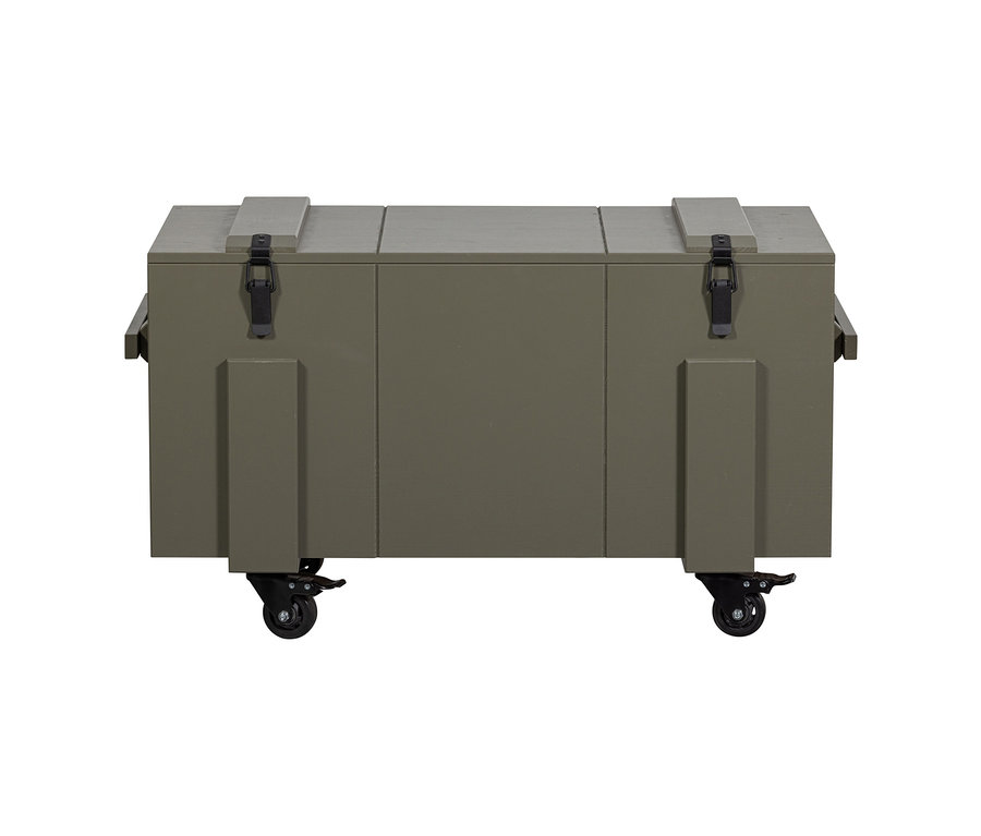 Grüne Woood Aufbewahrungskiste »Bobby« aus Kiefernholz auf Rädern.