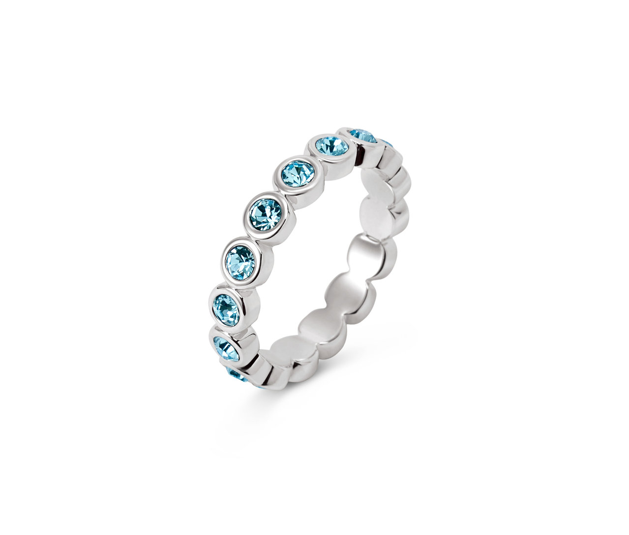 Silberner Ring Memory mit Aquamarin Steinen.