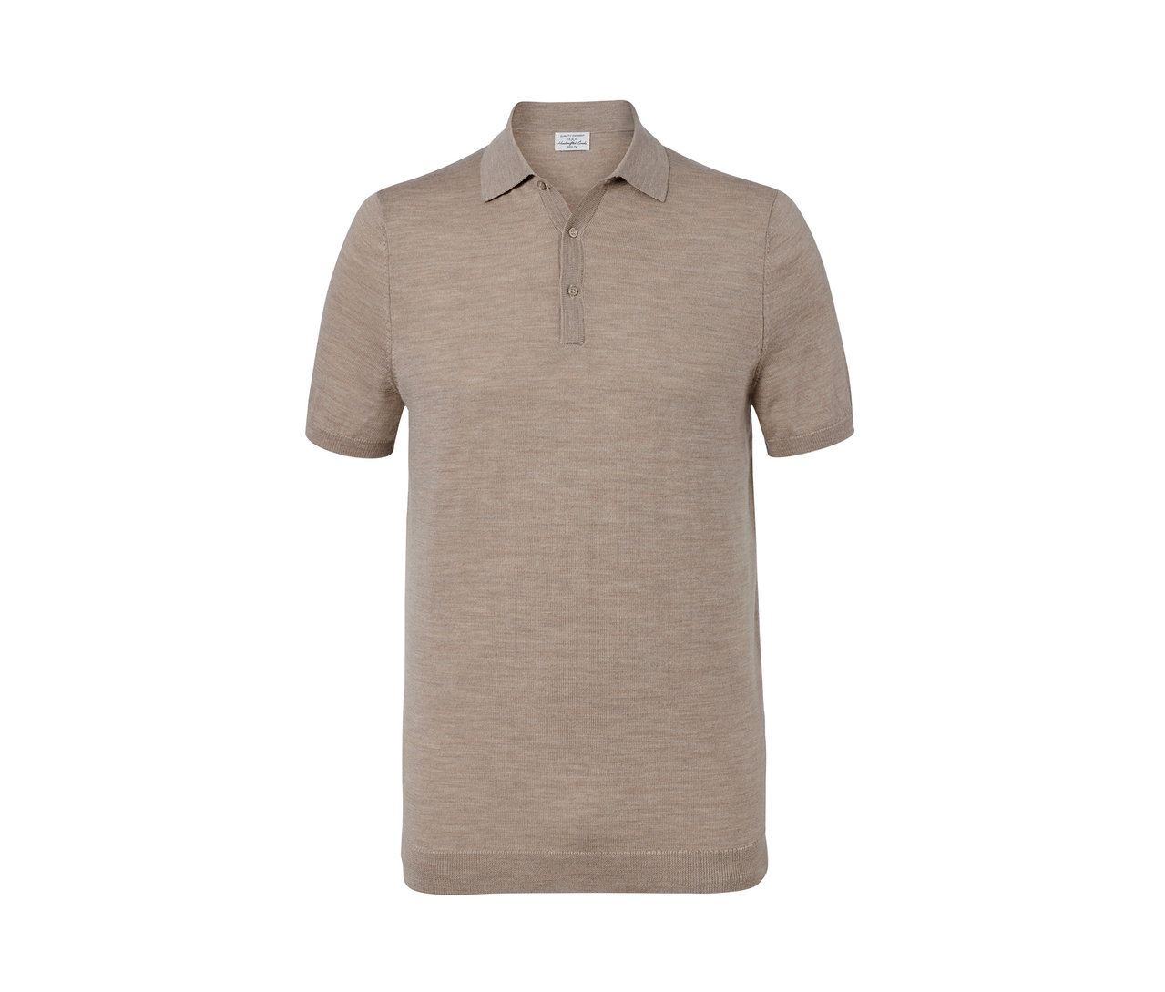 Beige meliertes Merino-Poloshirt.