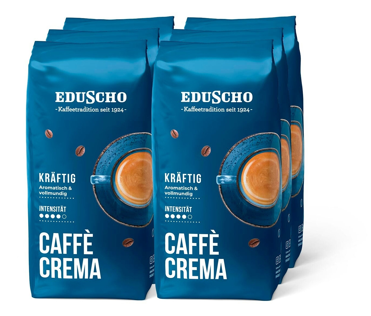 Eine Packung Eduscho Caffè Crema Kräftig Ganze Bohne.