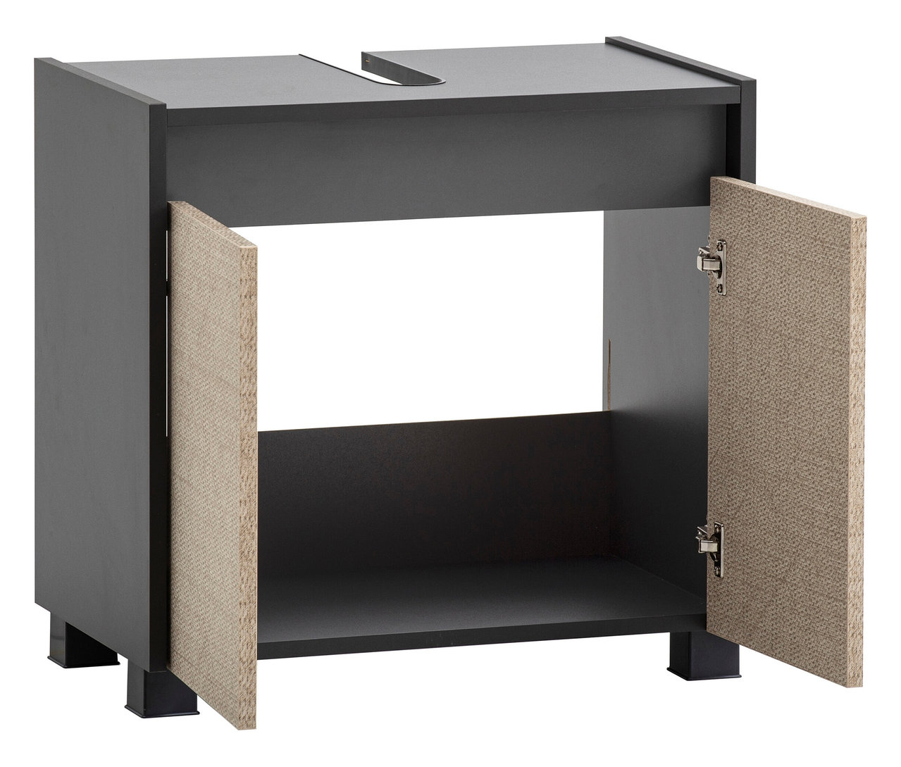 Waschbeckenunterschrank »Sander«, anthrazit/Canasta mit offenen Türen.