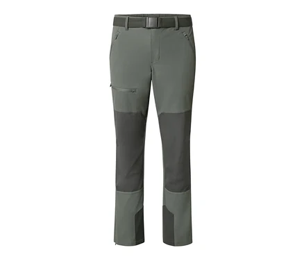 Khakifarbene Outdoorhose mit Gürtel.