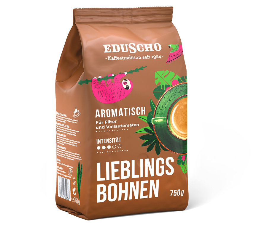 Eine 750g Packung Eduscho Lieblingsbohnen Aromatisch.