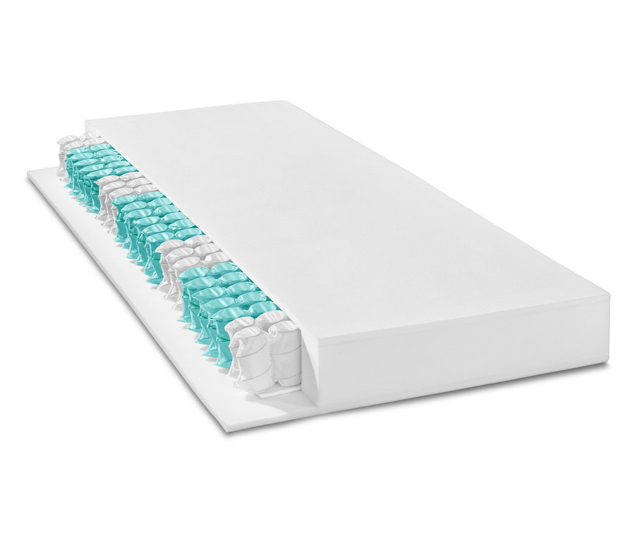 Detailansicht einer weißen Matratze 400er TFK, bei der die Federn sichtbar sind.