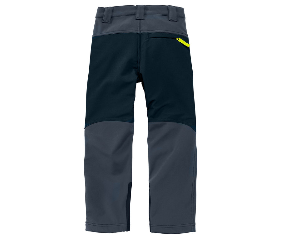 Rückansicht einer marineblau-grauen Kinderhose.