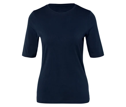 Marineblaues T-Shirt mit kurzen Ärmeln.